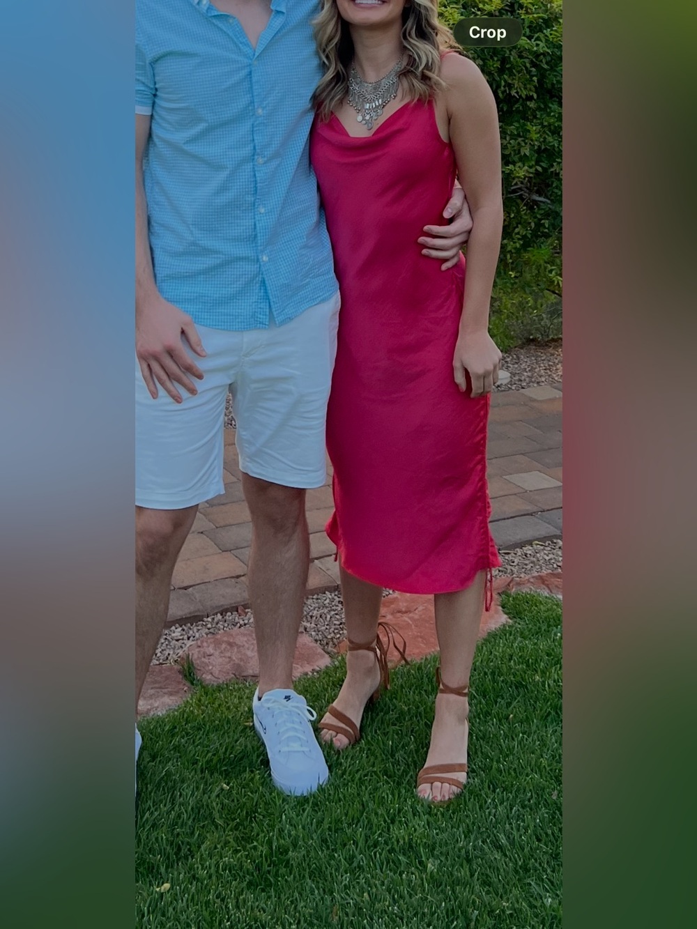 Free People Fuchsia Satin Slip Dress with Side Tie